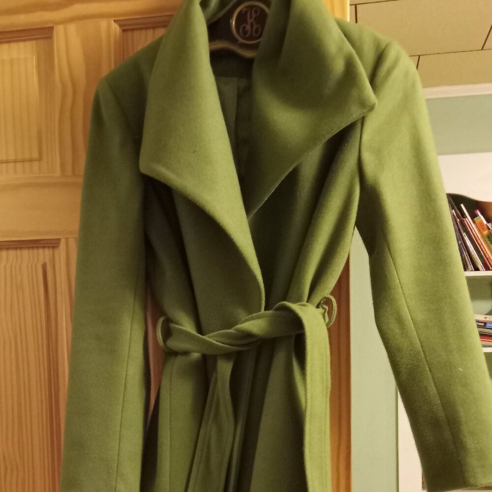 Belted draped collar mid-weight coat from Italy